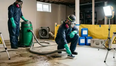 Sewer backup cleanup crew in Tallahassee, FL removing contaminated water from a home basement